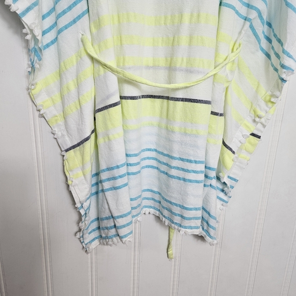 Anthropologie Mermaid Swimsuit Cover Up White Stripe Belted Poncho Womens XS/S - Picture 9 of 14
